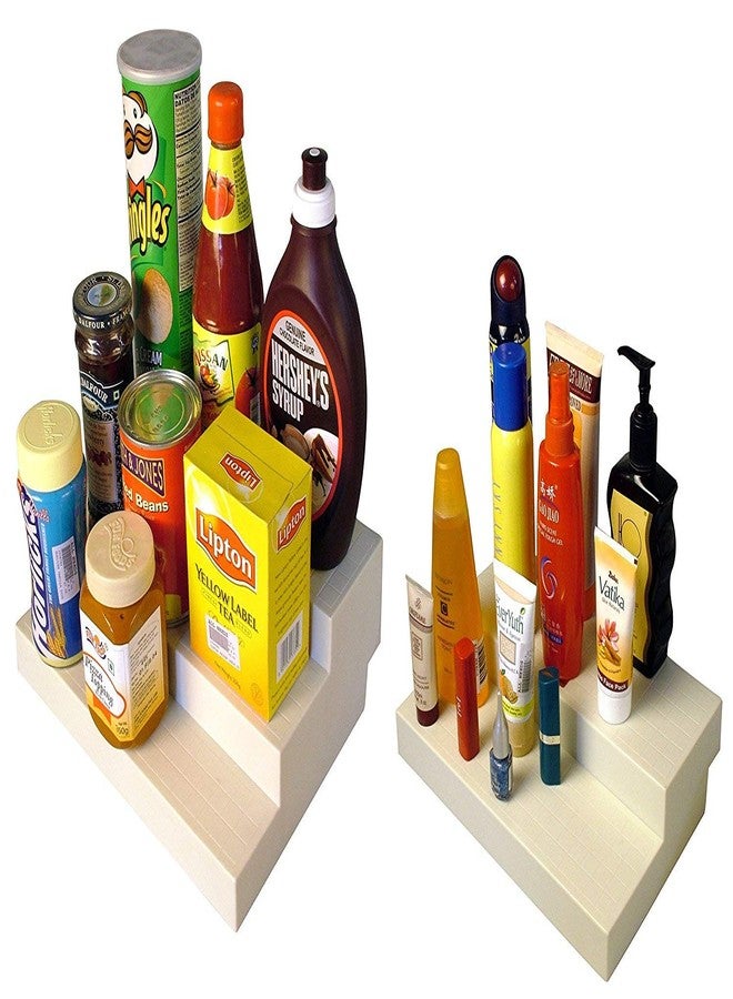 JVS (Combo of 2) Kitchen Cupboard Space Organizer in White Color/Plastic - Image 1